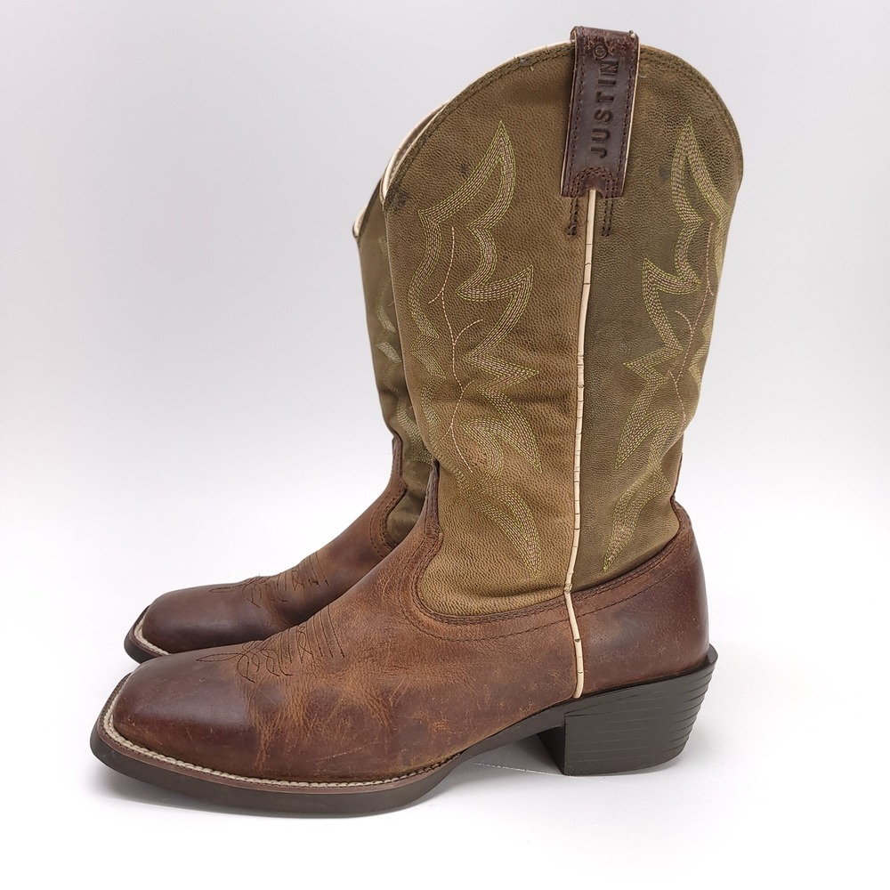 Justin Mens 2569 Western Cowboy Boots‎ Brown Leather Square Toe 11.5D Workboots